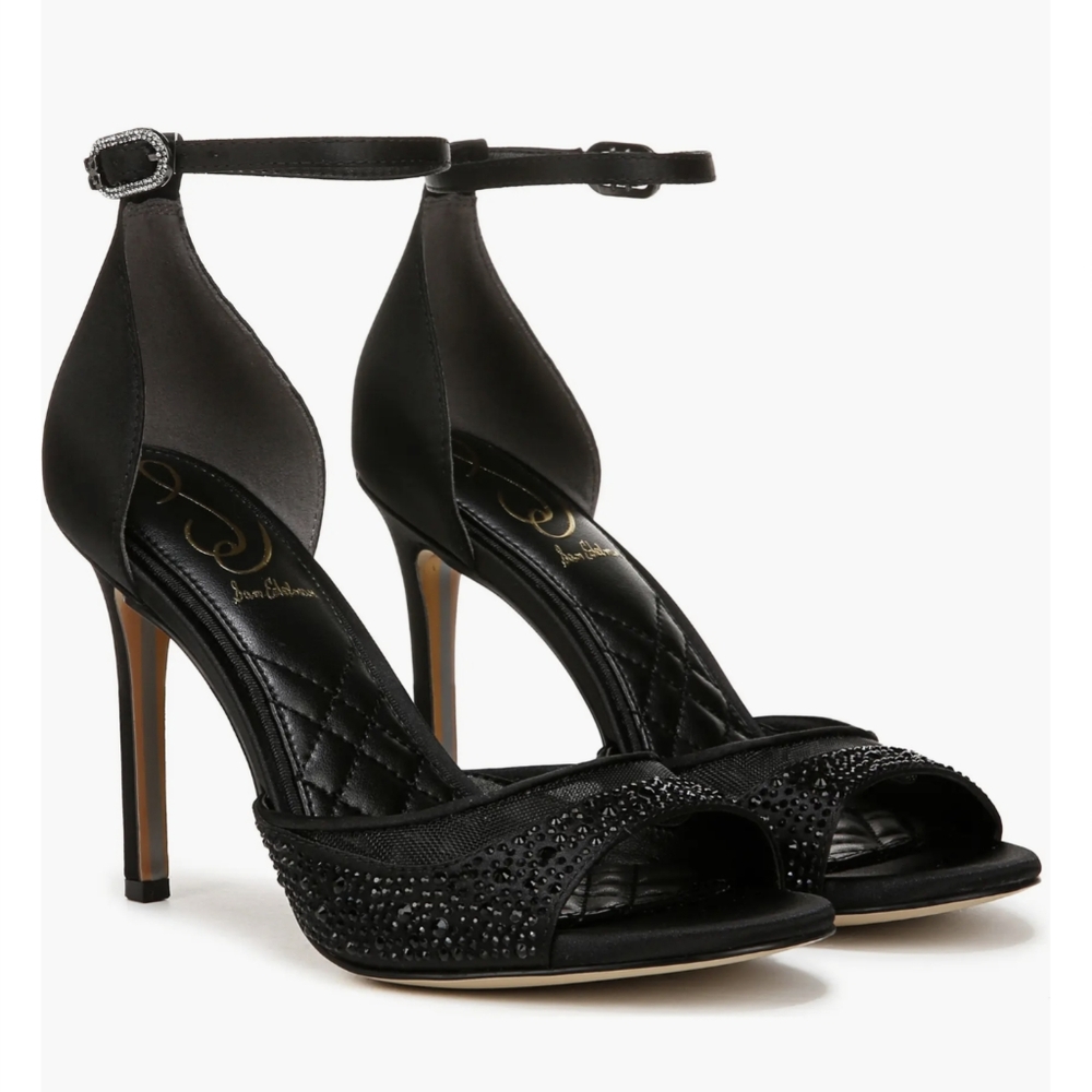 NIB Sam Edelman Krissa Elegant Black Mesh Ankle Strap 4" Heels Women's 9M New